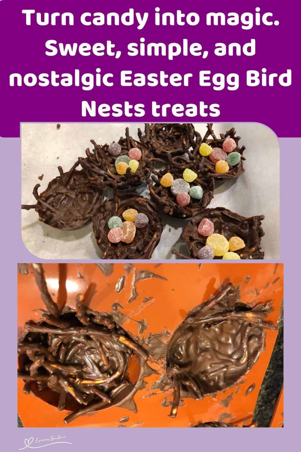 an image of chocolate covered chow mein to form Easter Bird Nests