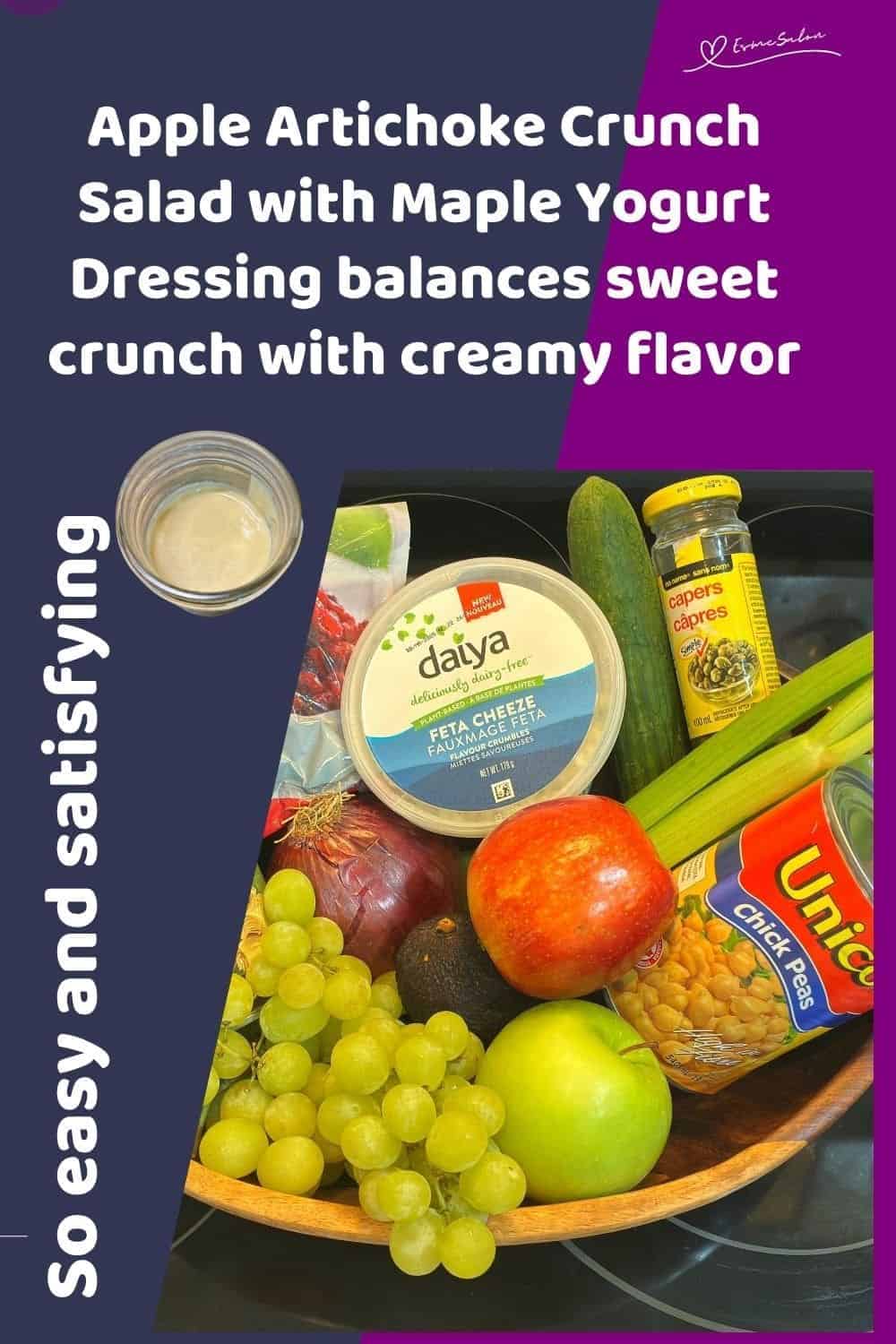 an image of ingredients for Apple Artichoke Crunch Salad with Maple Yogurt