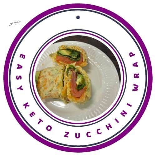 an image of an Easy Keto Zucchini Wrap with salmon, avocado and baby spinach leaves