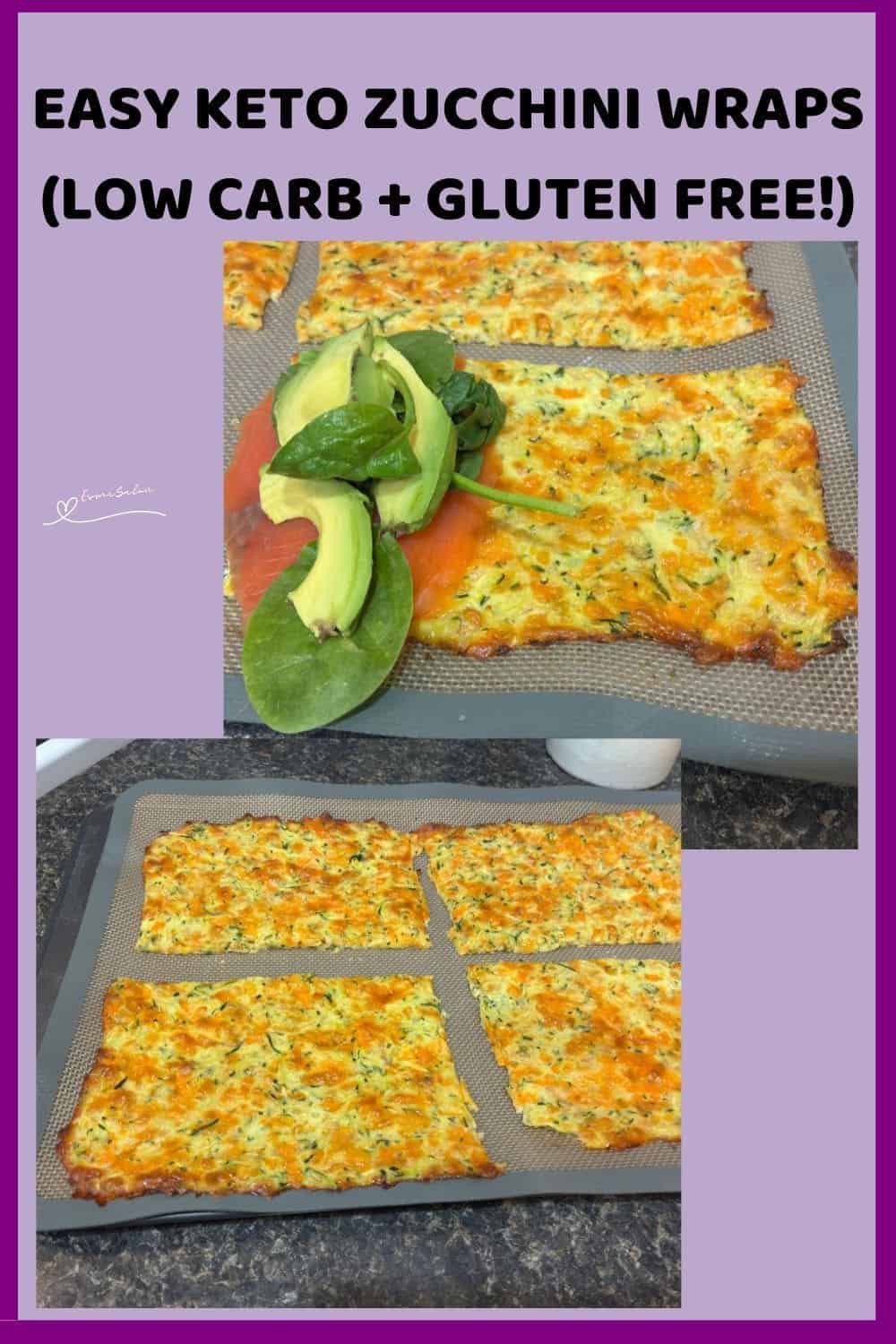 an image of an Easy Keto Zucchini Wrap with salmon, avocado and baby spinach leaves