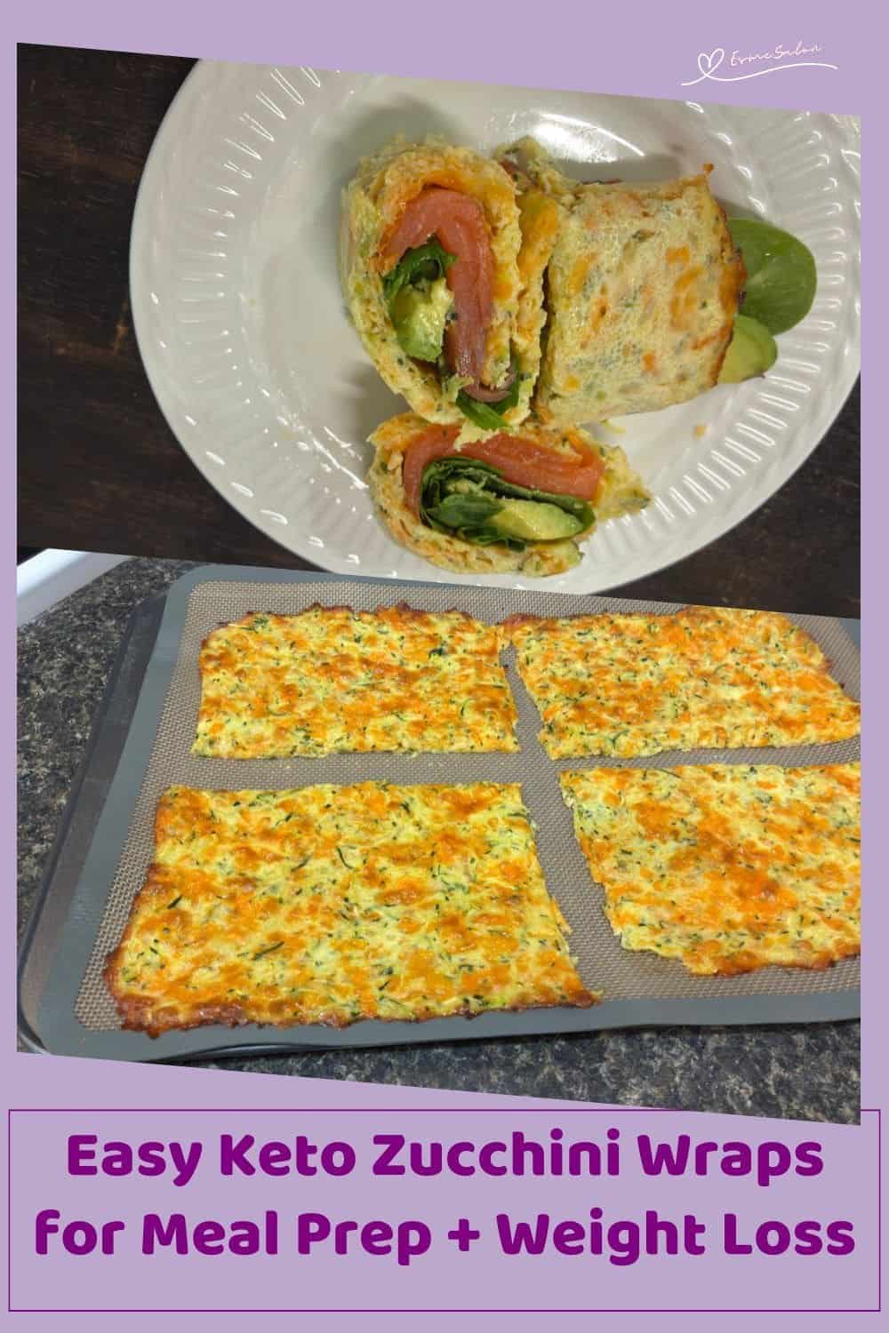 an image of an Easy Keto Zucchini Wrap with salmon, avocado and baby spinach leaves