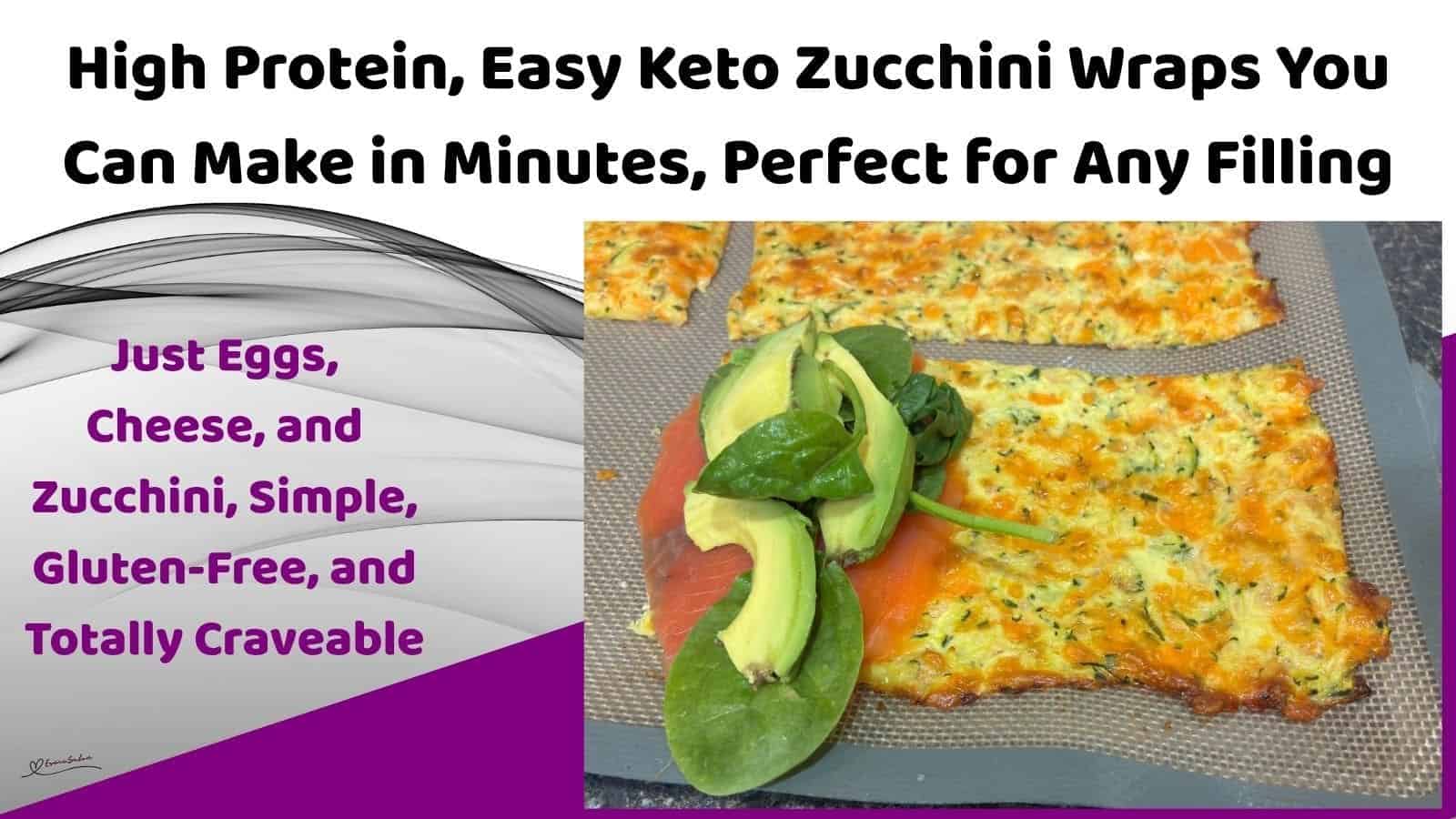 an image of an Easy Keto Zucchini Wrap with salmon, avocado and baby spinach leaves