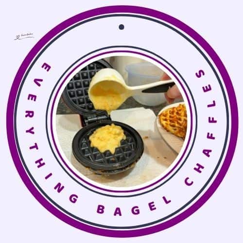 an image of Cheddar and Egg Everything Bagel Chaffles in the making and served on a white plate