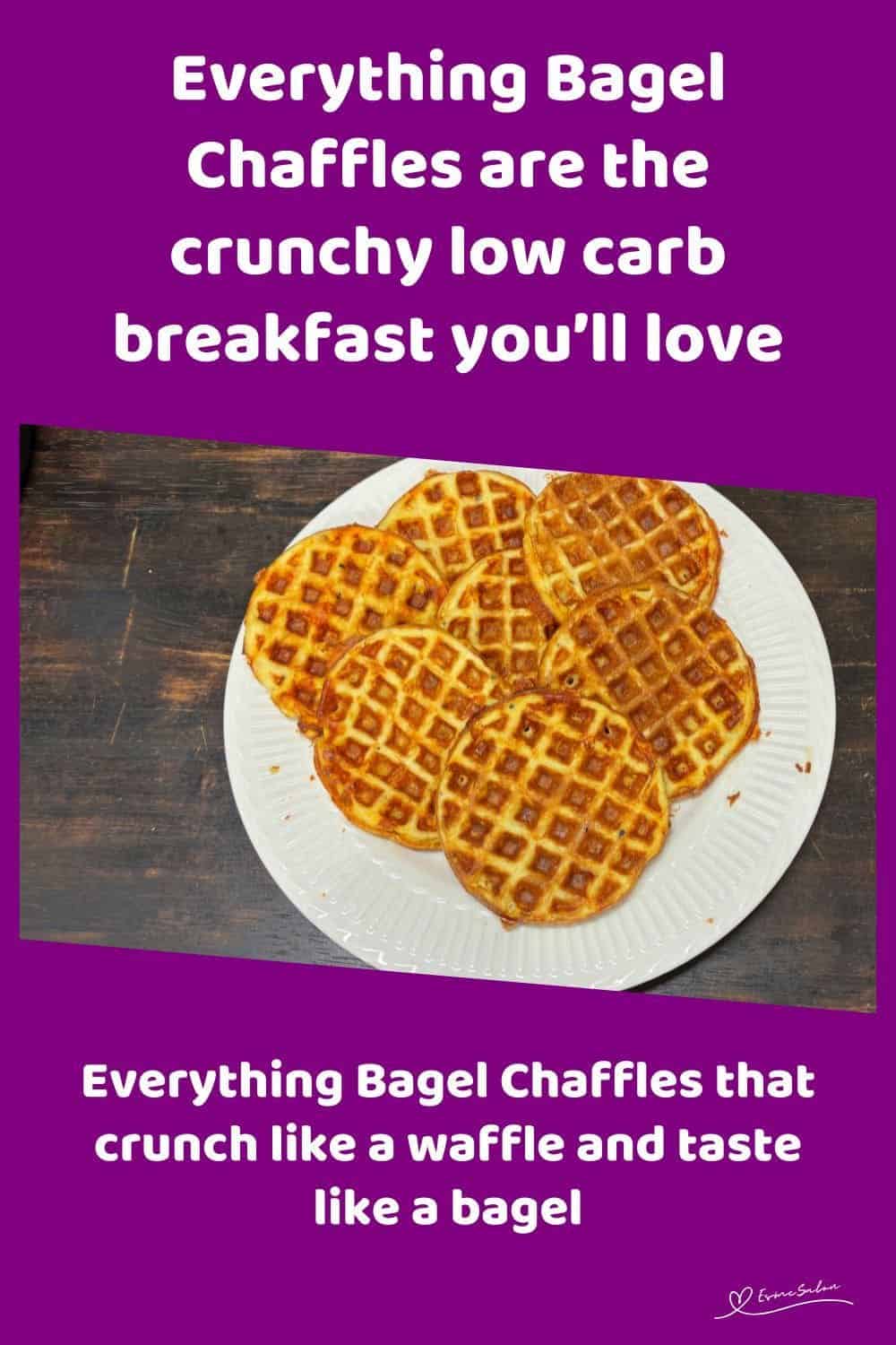 an image of Cheddar and Egg Everything Bagel Chaffles in the making and served on a white plate