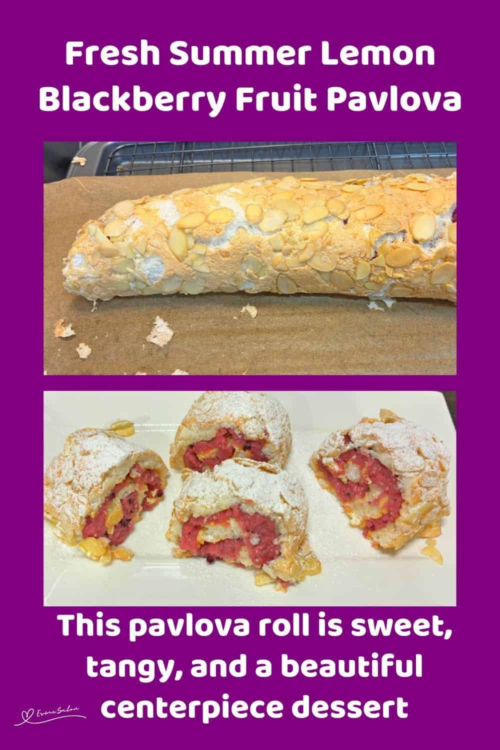 an image of Lemon Blackberry Fruit Pavlova slices