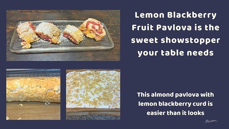 an image of Lemon Blackberry Fruit Pavlova slices