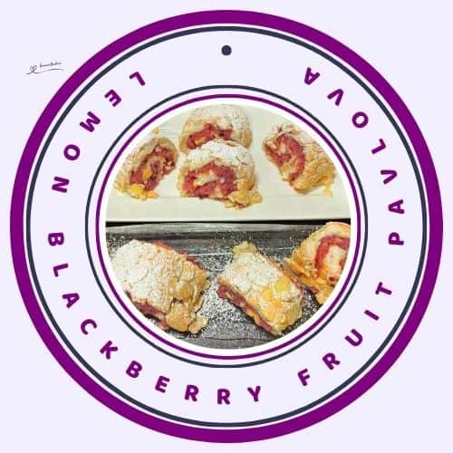 an image of Lemon Blackberry Fruit Pavlova slices