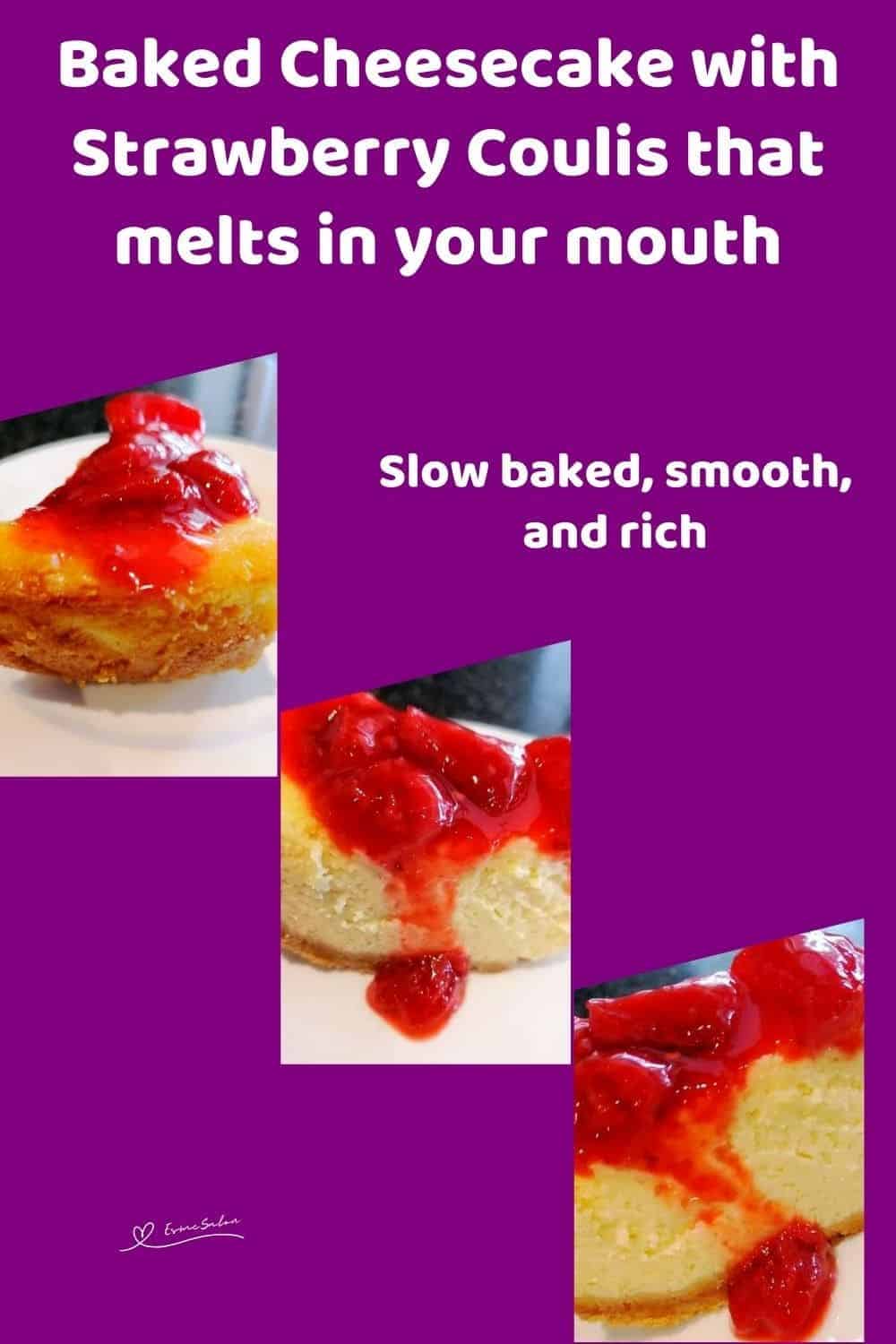 an image of a slice of Baked Cheesecake with Strawberry Coulis