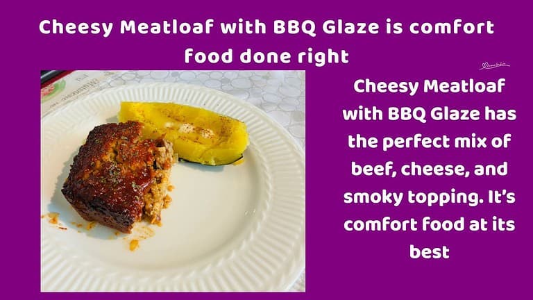 an image of Cheesy Meatloaf with BBQ Glaze served with acorn squash