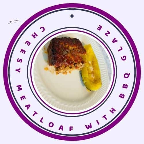 an image of Cheesy Meatloaf with BBQ Glaze served with acorn squash