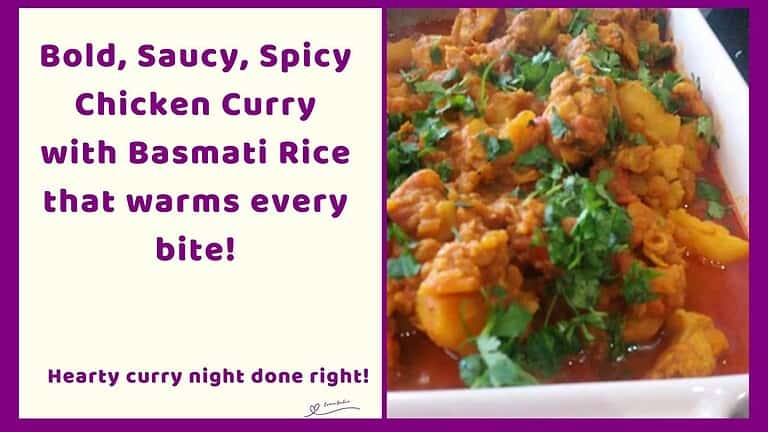 an image of a platter of Spicy Chicken Curry with Basmati Rice