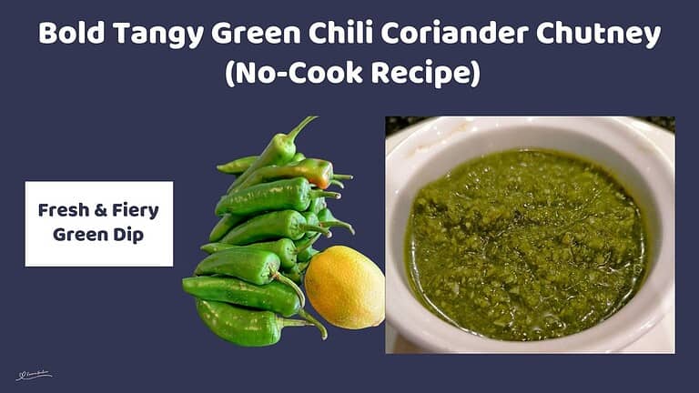 an image of a white dish filled with Tangy Green Chili Coriander Chutney