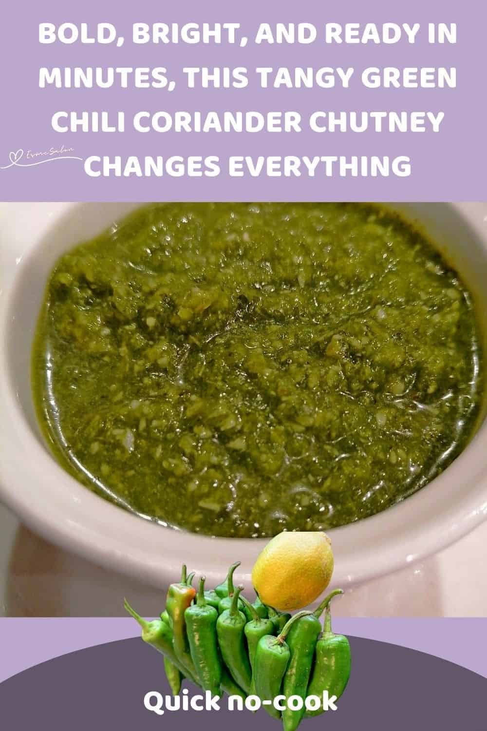 an image of a white dish filled with Tangy Green Chili Coriander Chutney
