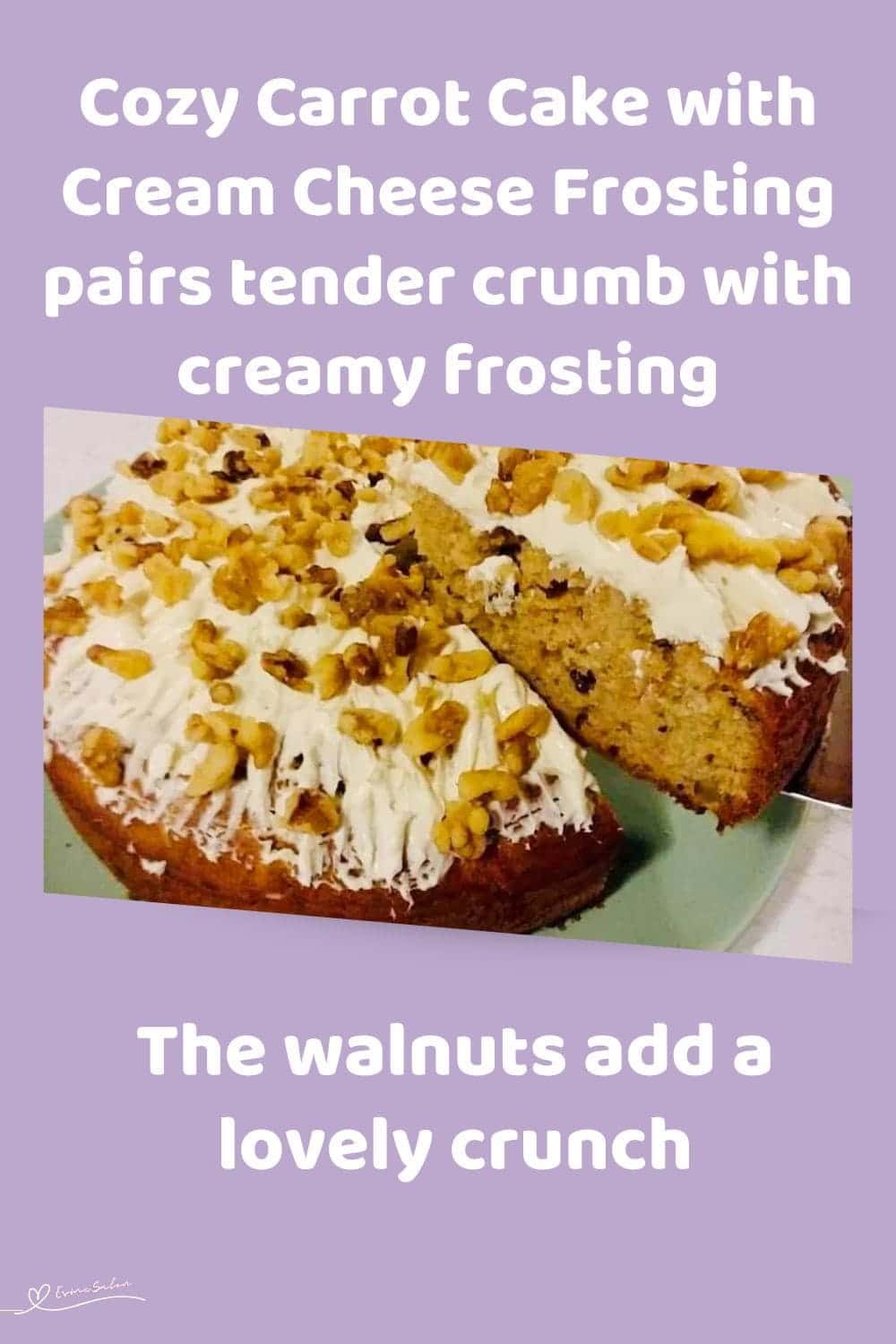 an image of a Cozy Carrot Cake with walnuts and cream cheese topping