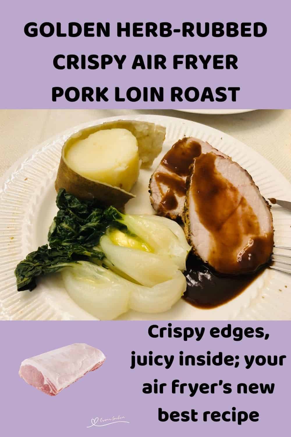 an image of Crispy Air Fryer Pork Loin Roast in the making and plated