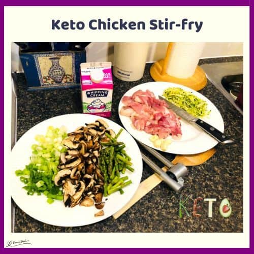 an image of a creamy and veggie loaded Keto Chicken Stir-fry