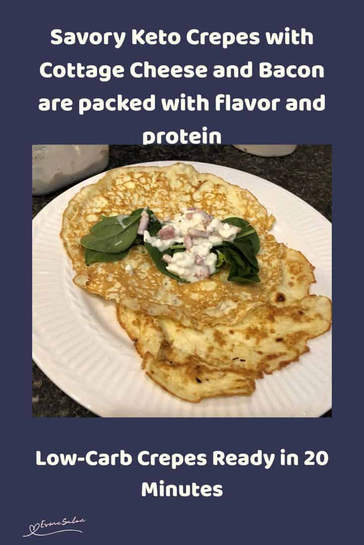 an image of Keto Crepes with Cottage Cheese and Bacon and spinach