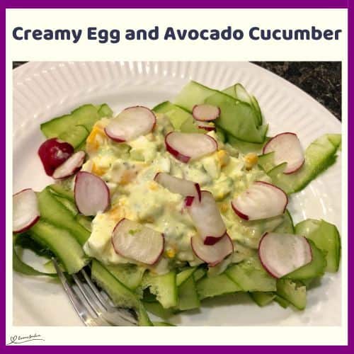 an image of a Creamy Egg and Avocado Cucumber (Keto) meal on a white dinner plate