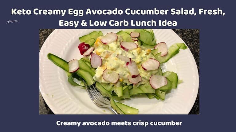 an image of a Creamy Egg and Avocado Cucumber (Keto) meal on a white dinner plate