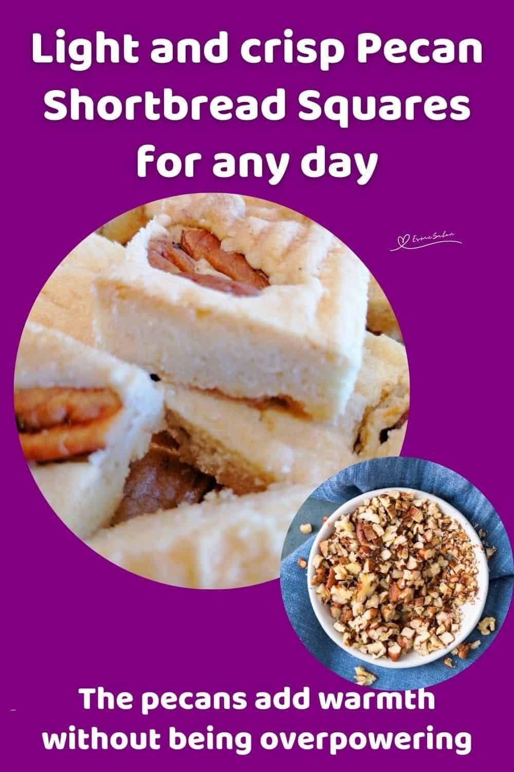 an image of Pecan Shortbread Squares studded with a pecan half