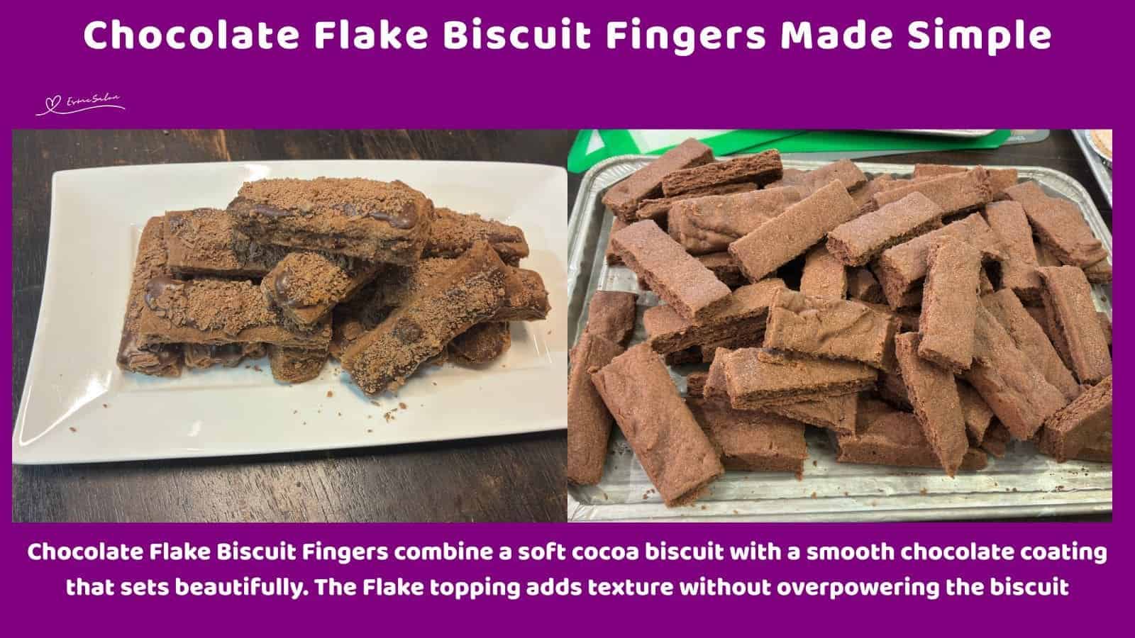 an image of Chocolate Flake Biscuit Fingers on a white oblong platter