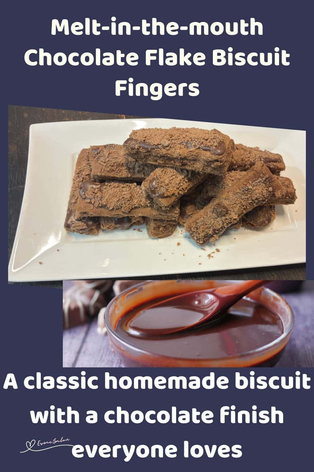 an image of Chocolate Flake Biscuit Fingers on a white oblong platter