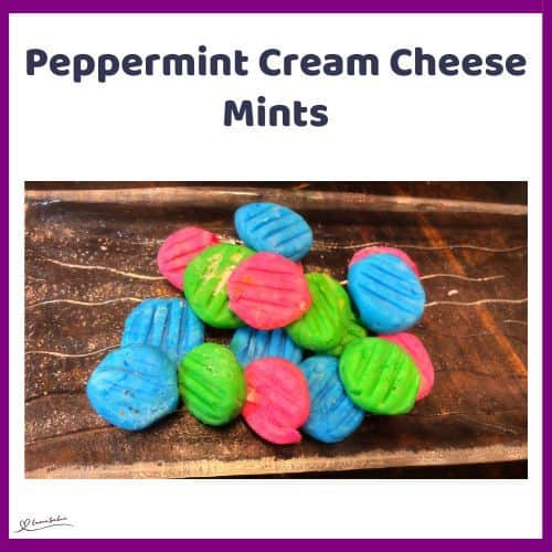 an image of blue, green and pink Peppermint Cream Cheese Mints