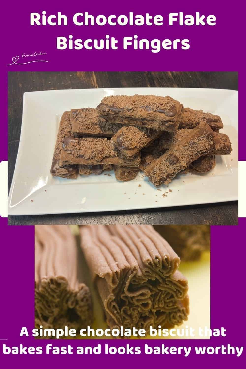 an image of Chocolate Flake Biscuit Fingers on a white oblong platter