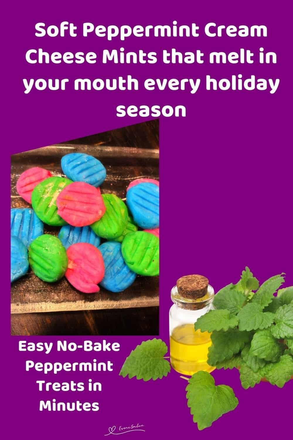 an image of blue, green and pink Peppermint Cream Cheese Mints