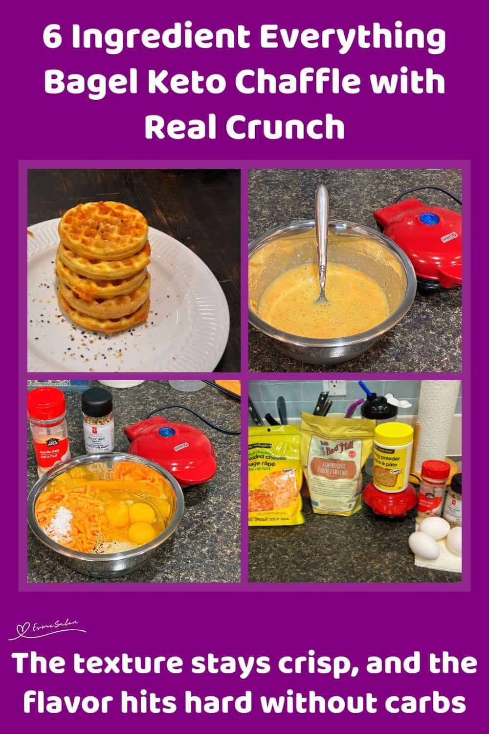 An image of 6 Ingredient Everything Bagel Keto Chaffle in the making and ready for serving