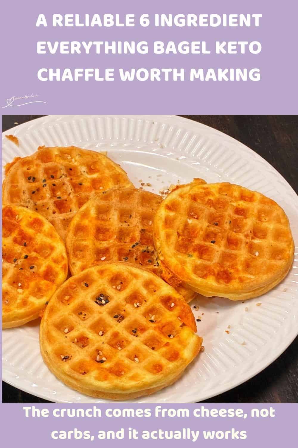 An image of 6 Ingredient Everything Bagel Keto Chaffle in the making and ready for serving