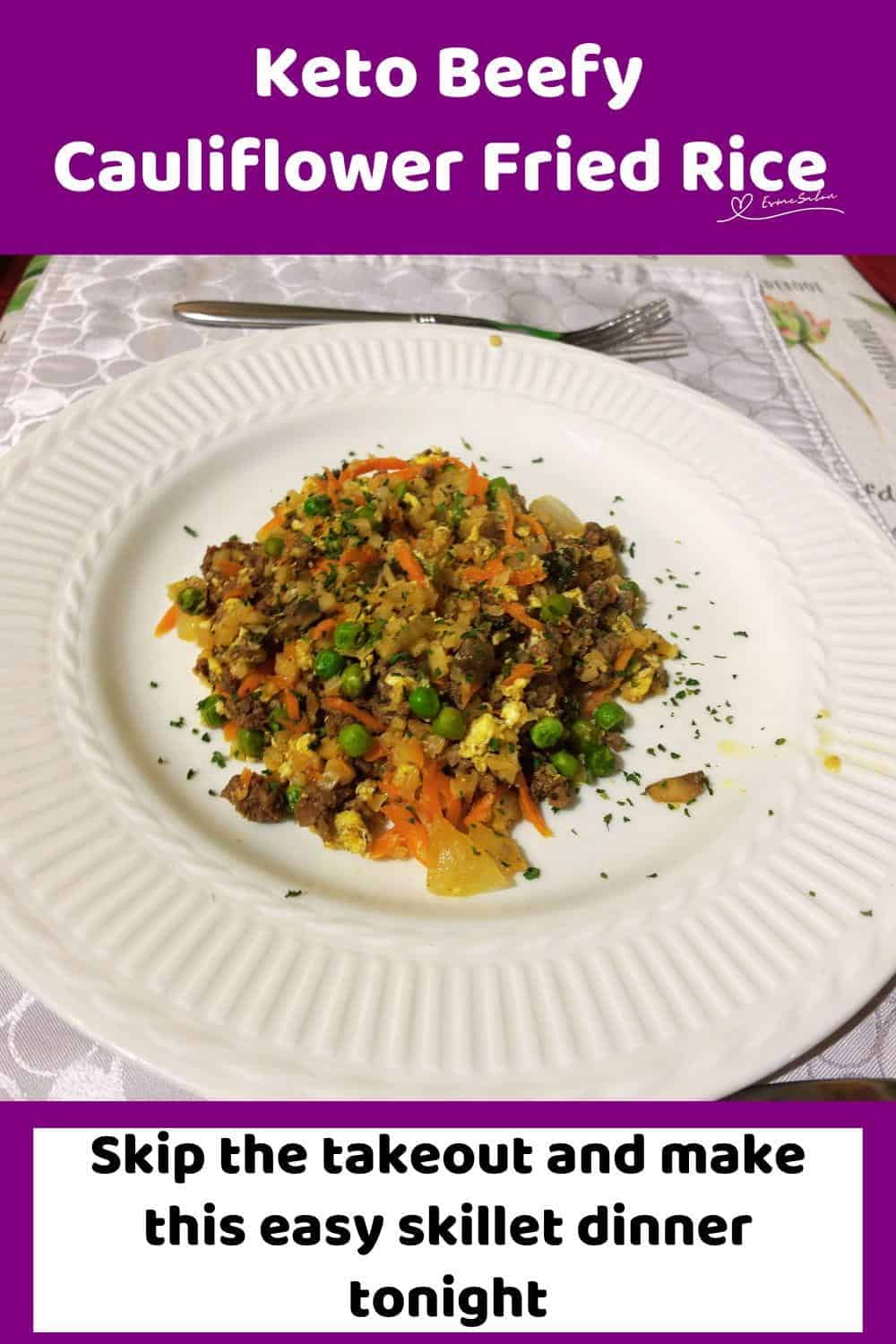 An image of Beefy Cauliflower Fried Rice in the making and plated