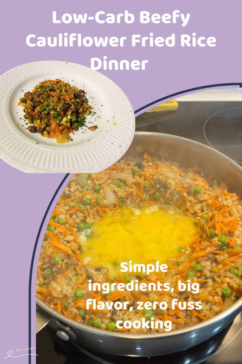 An image of Beefy Cauliflower Fried Rice in the making and plated