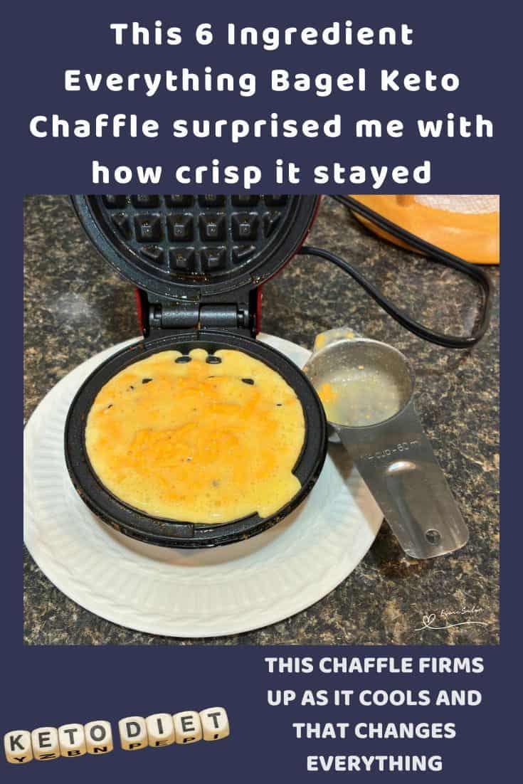 An image of 6 Ingredient Everything Bagel Keto Chaffle in the making and ready for serving