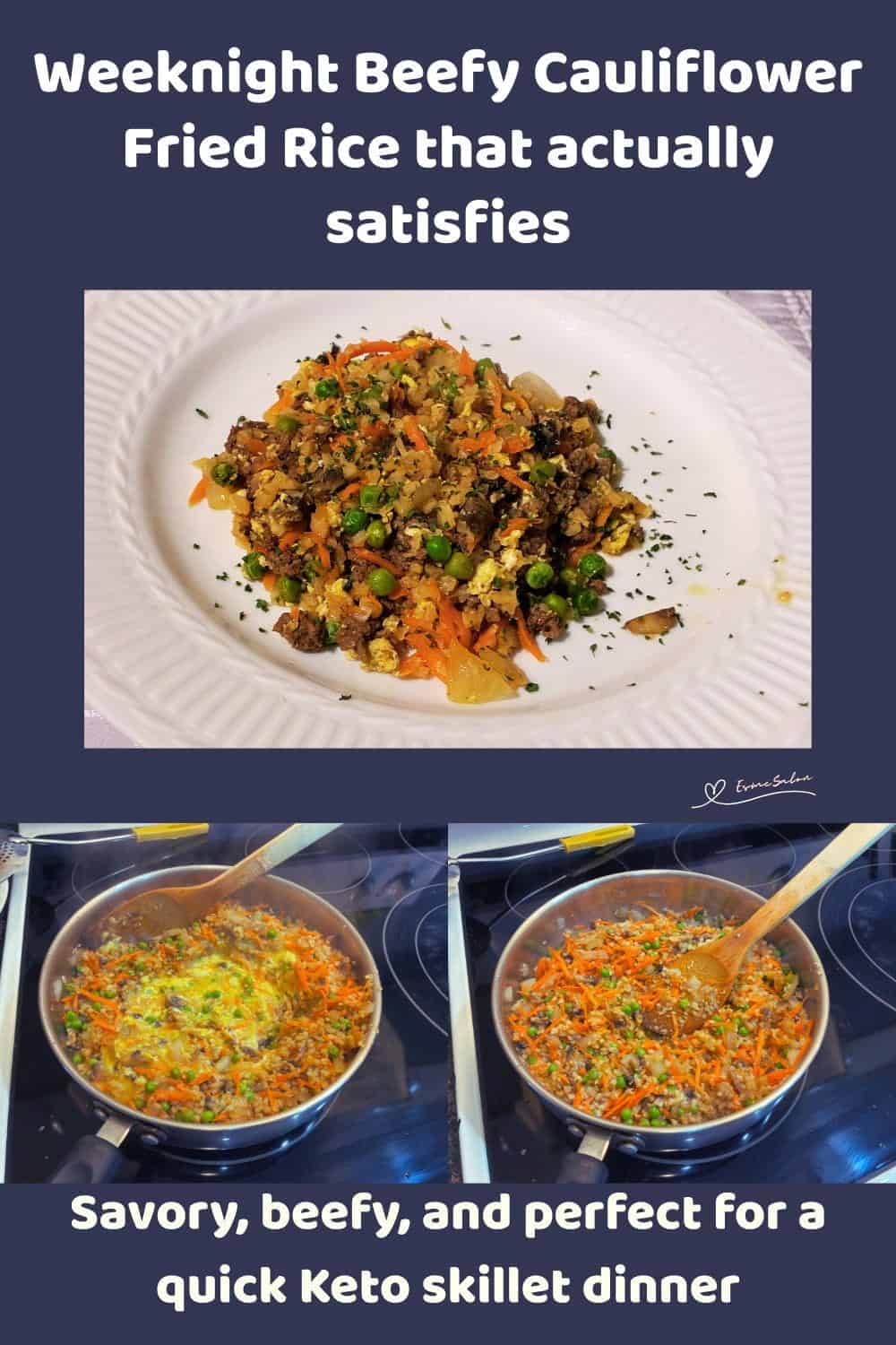 An image of Beefy Cauliflower Fried Rice in the making and plated