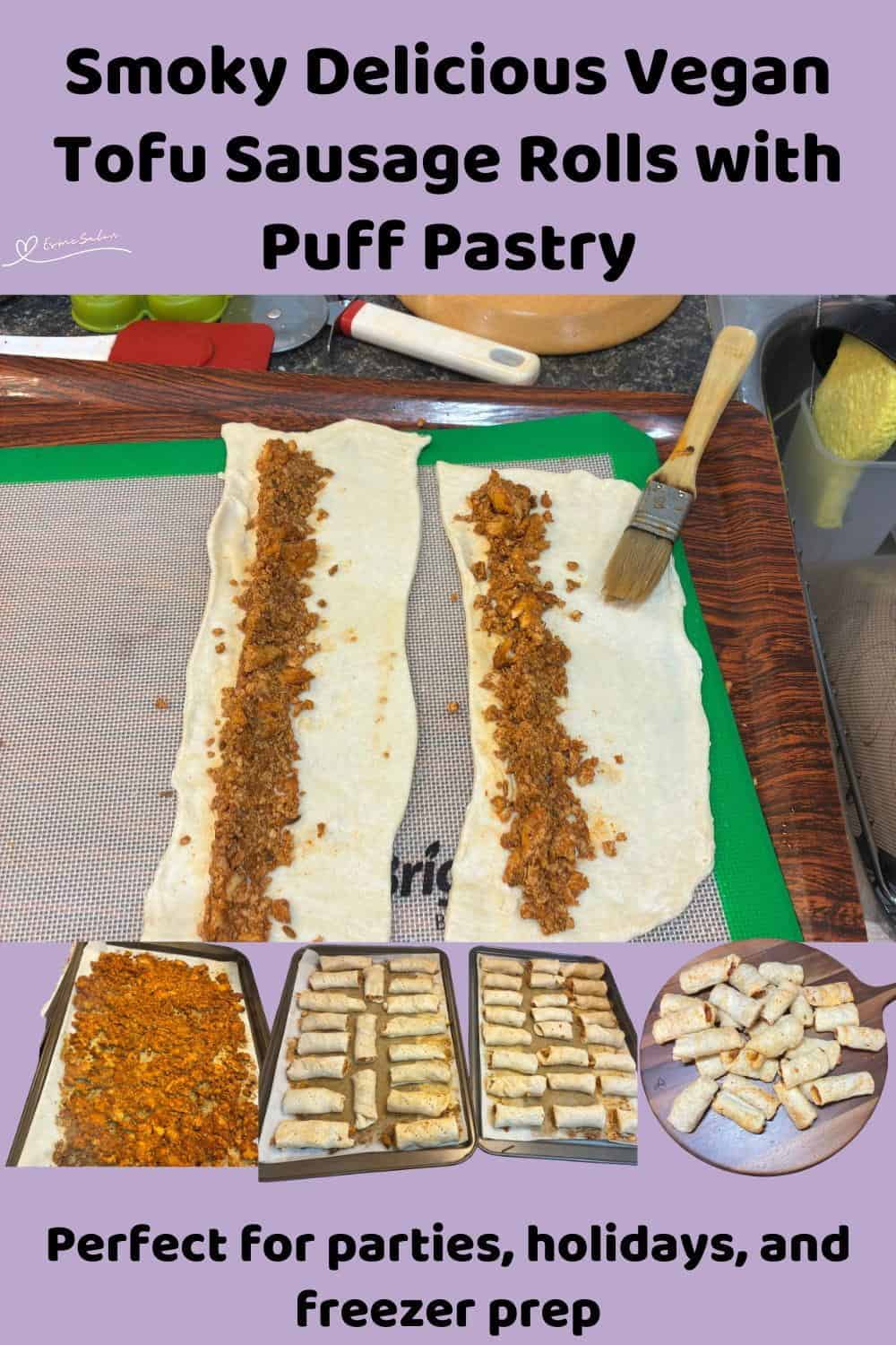 An image of Vegan Tofu Sausage Rolls in the making and done or served