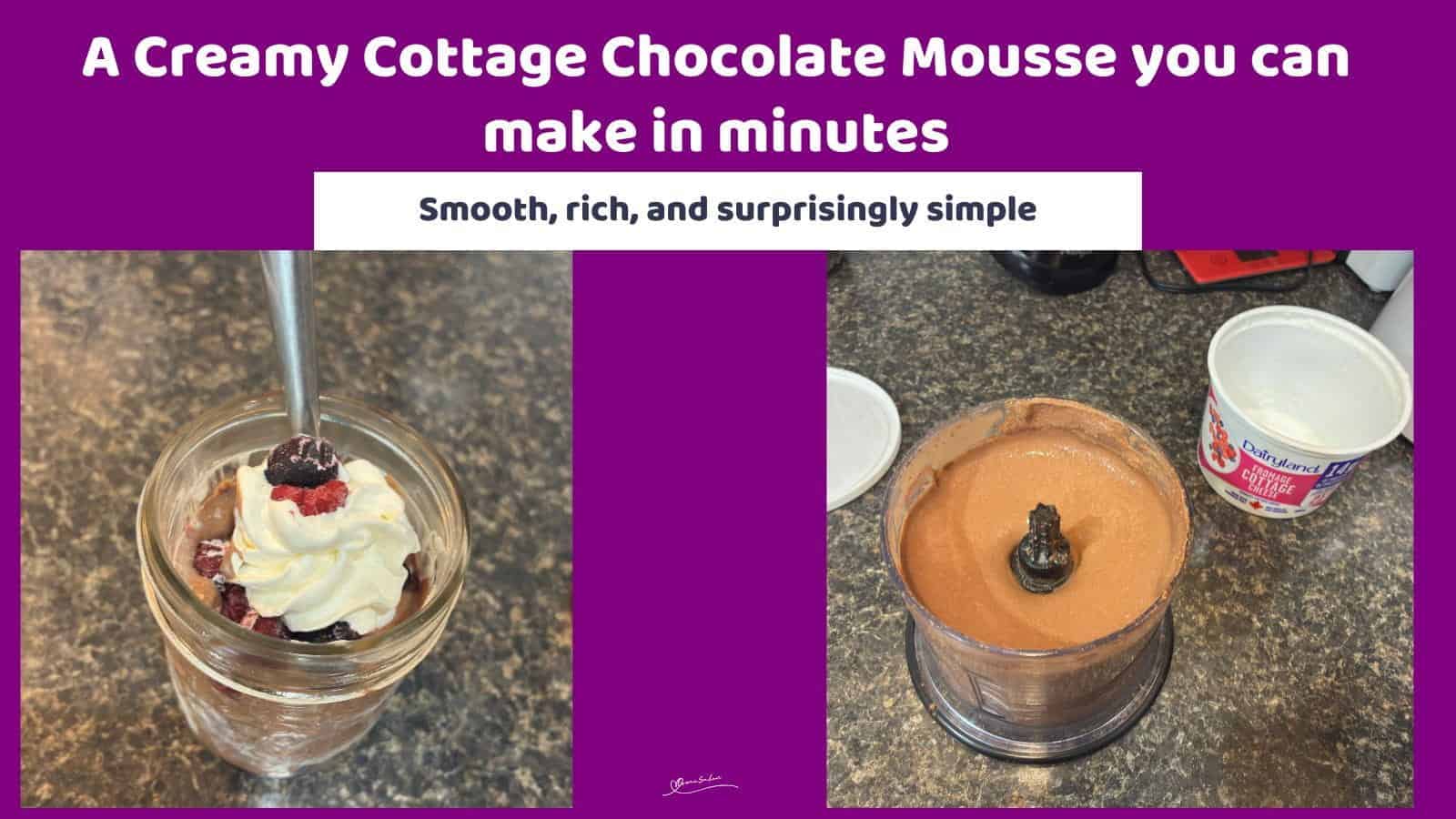 An image of a small Console jar with Creamy Cottage Chocolate Mousse, fruit and a dollop of cream