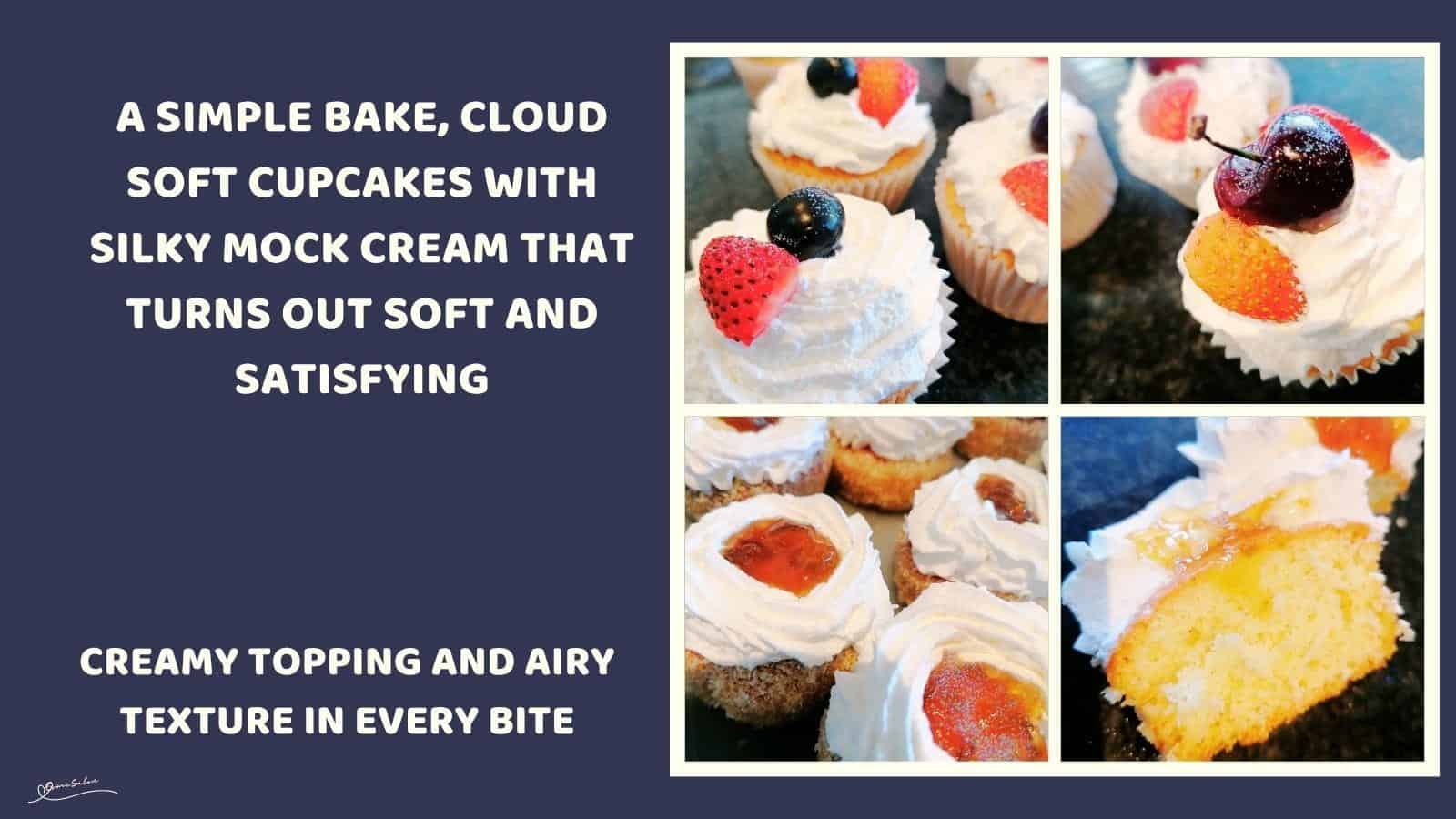 An image of Cloud Soft Cupcakes with Silky Mock Cream with berries