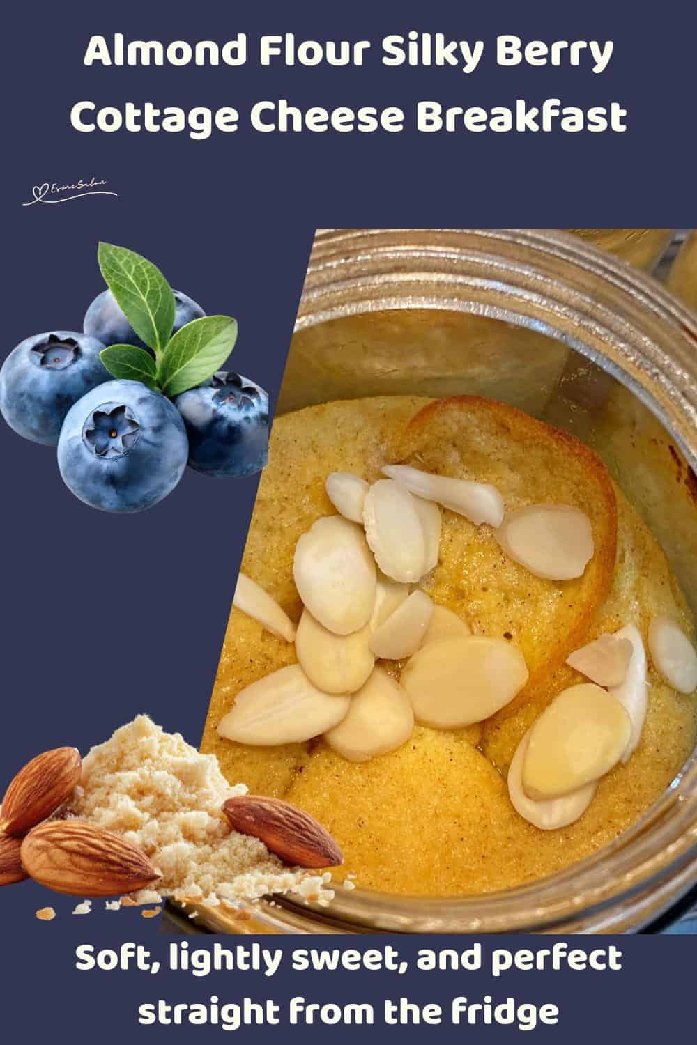 An image of in the making and 4 glass jars filled with a Berry Cottage Cheese Breakfast