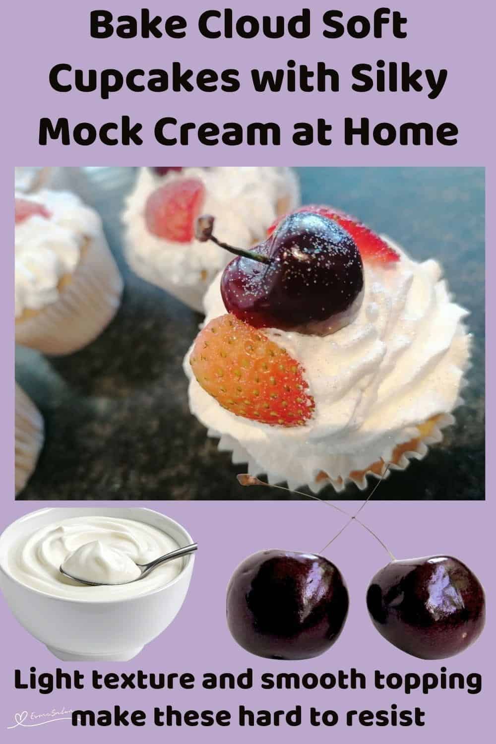 An image of Cloud Soft Cupcakes with Silky Mock Cream with berries