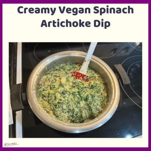 An image of a one-pot creamy vegan spinach artichoke dip made of raw cashew nuts