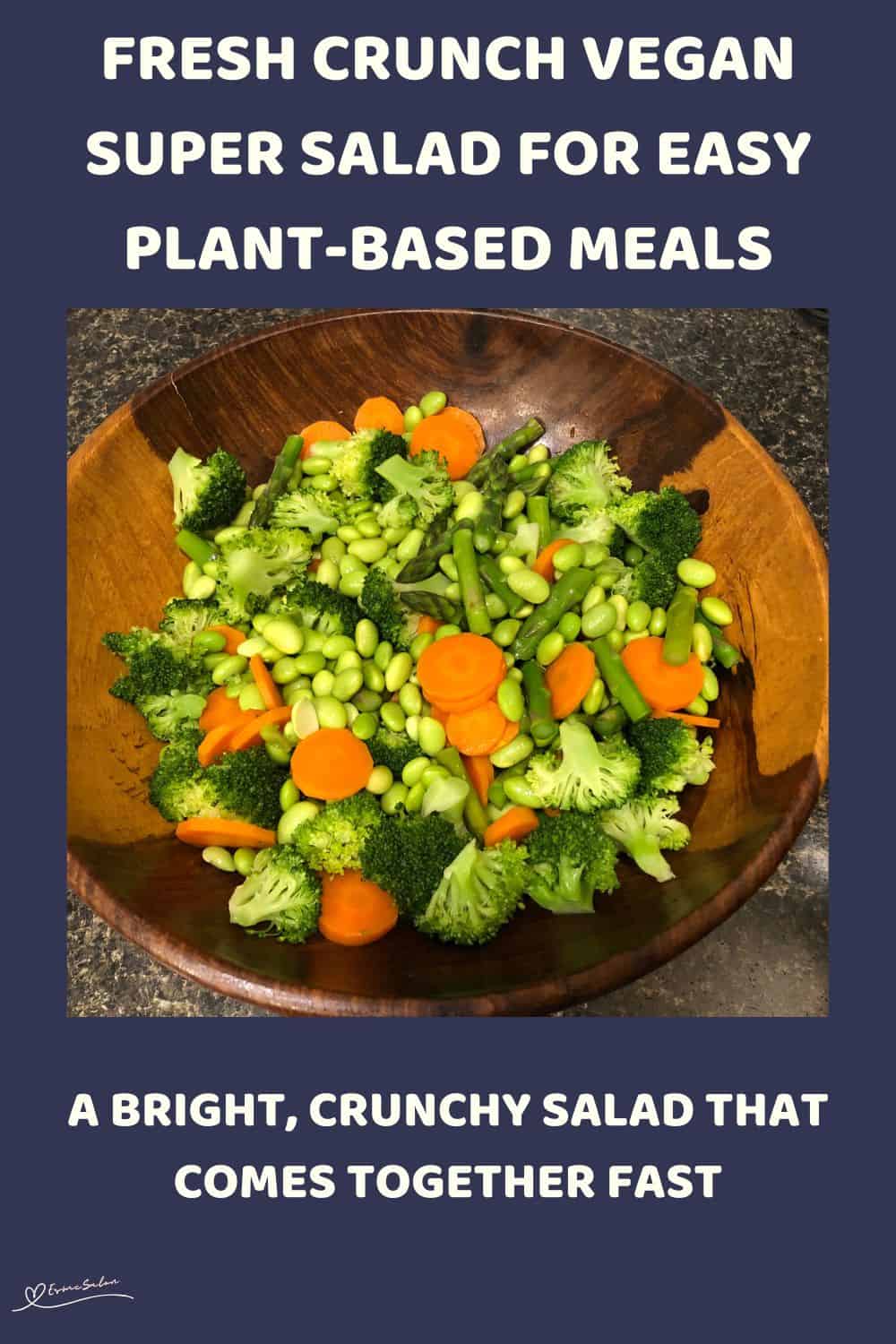 An image of a Fresh Crunch Vegan Super Salad in a wooden oblong bowl