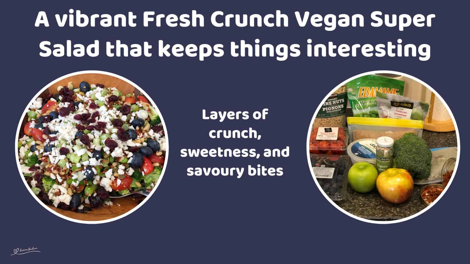 An image of a Fresh Crunch Vegan Super Salad in a wooden oblong bowl