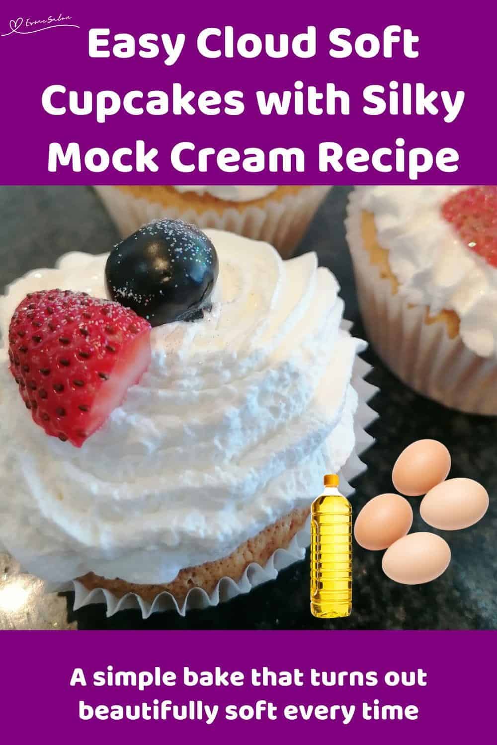 An image of Cloud Soft Cupcakes with Silky Mock Cream with berries