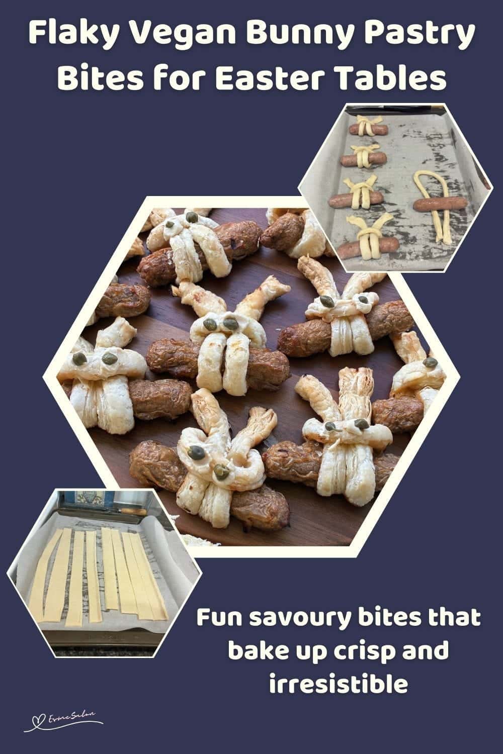 An image of Flaky Vegan Bunny Pastry Bites with vegan breakfast sausages