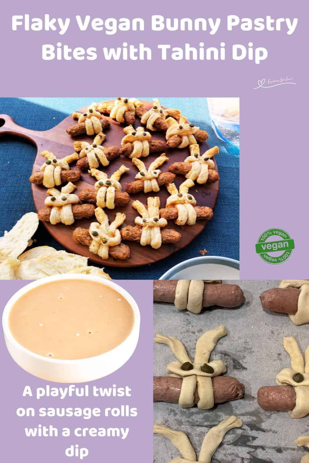 An image of Flaky Vegan Bunny Pastry Bites with vegan breakfast sausages