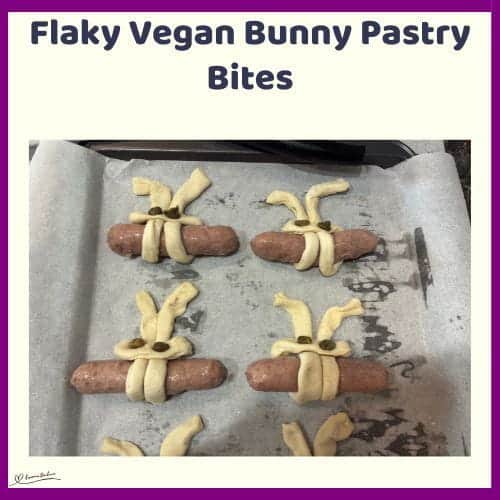 An image of Flaky Vegan Bunny Pastry Bites with vegan breakfast sausages
