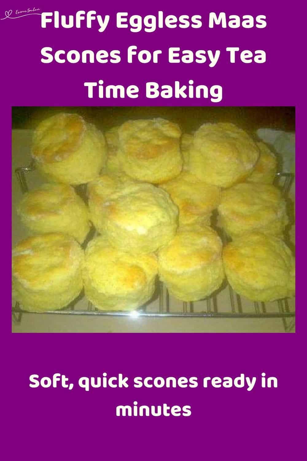 An image of Fluffy Eggless Maas Scones on a cooling wire rack after baking