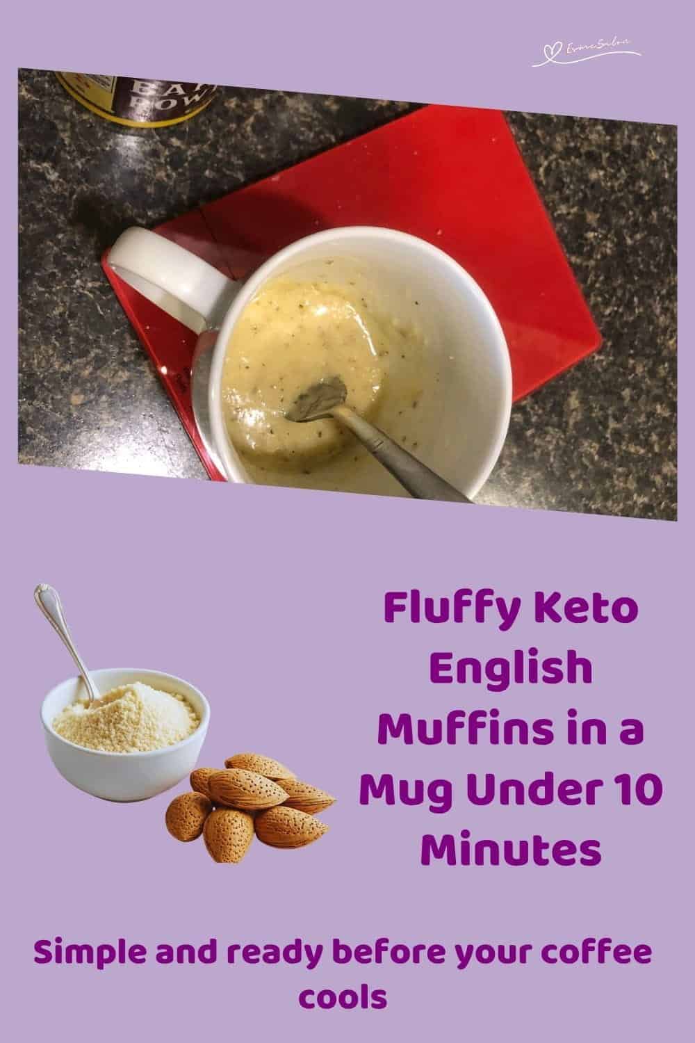 An image of Fluffy Keto English Muffins in a Mug plated with cucumber slices on the side