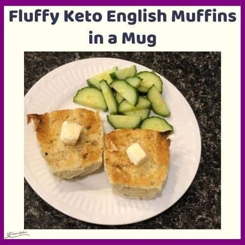 An image of Fluffy Keto English Muffins in a Mug plated with cucumber slices on the side